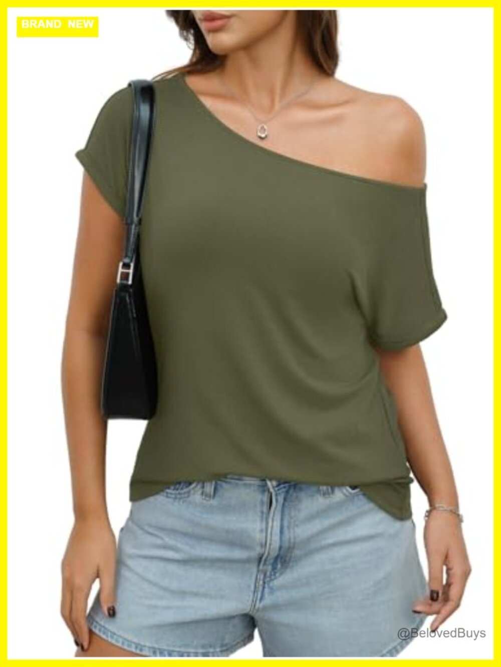Off Shoulder Short Sleeve Top Loose Fit Summer Tee Asymmetric
